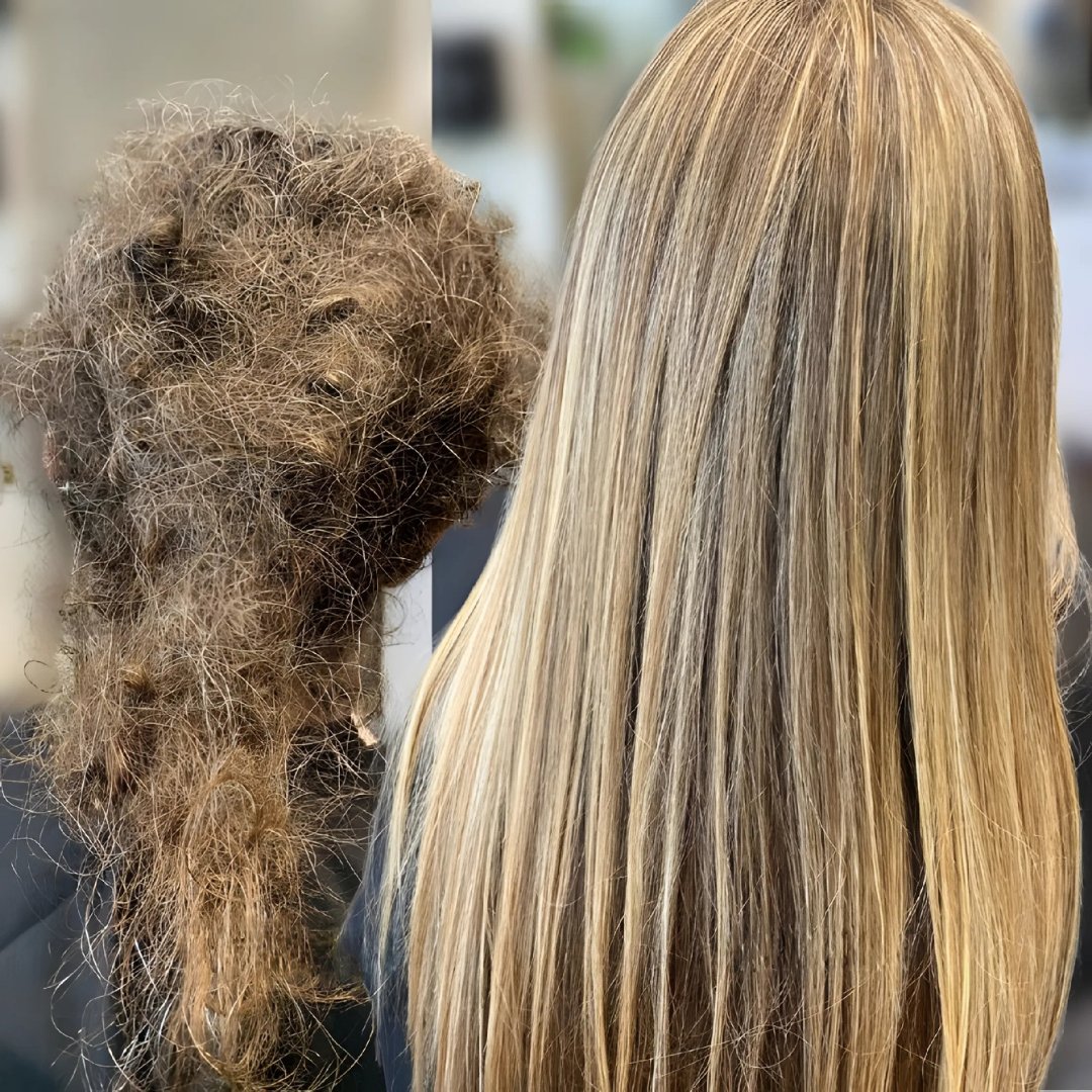 Before and after matted hair transformation